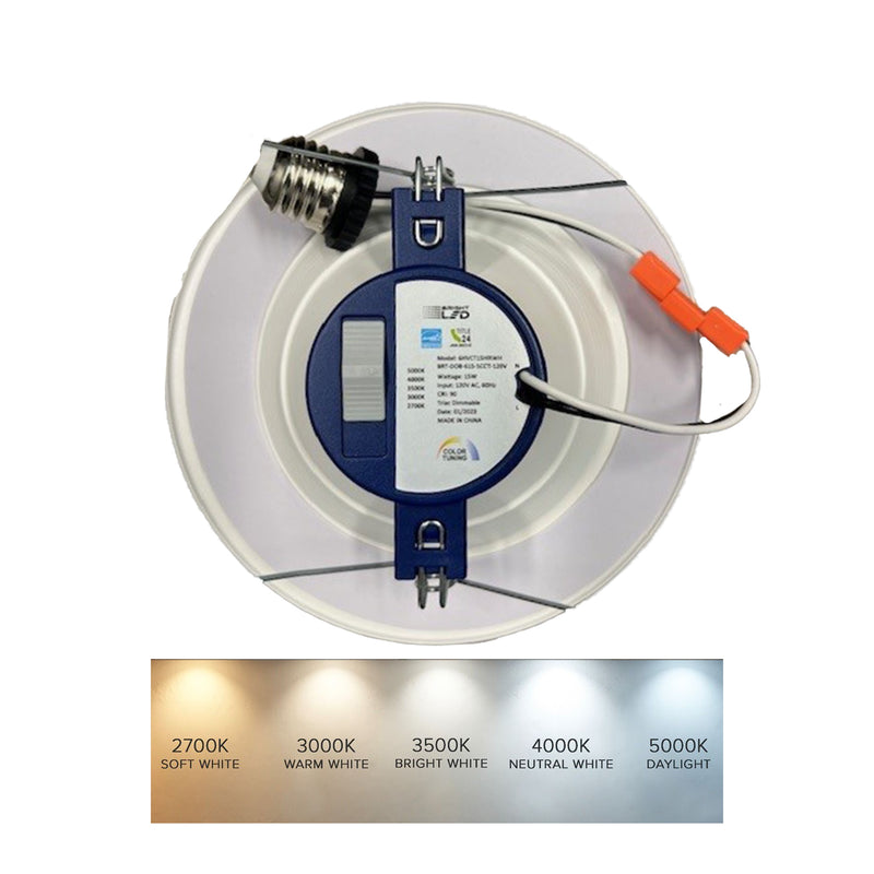 6" 15W LED Retrofit Recessed Downlight - 1100 lumens - 120W Equivalent- 120V-5CCT- 27/30/35/40/50K