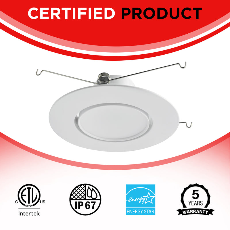 6" 16W Gimbal Retrofit Recessed Downlight - Eyeball Adjustable Spotlight - 5CCT - 1200 lumens