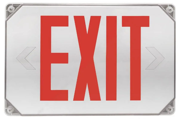 Outdoor Wet Location Compact Exit Sign - Battery Backup with Red Letters