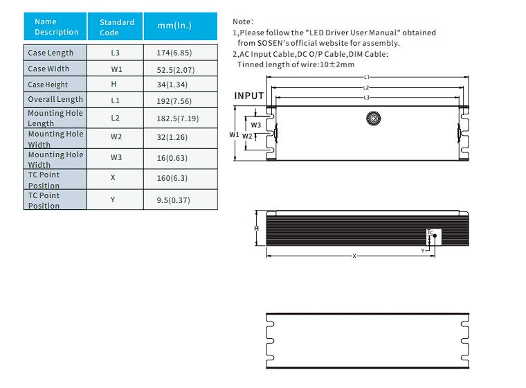 SOSEN SS-160NS-260BH LED Driver - 160W - Dimmable