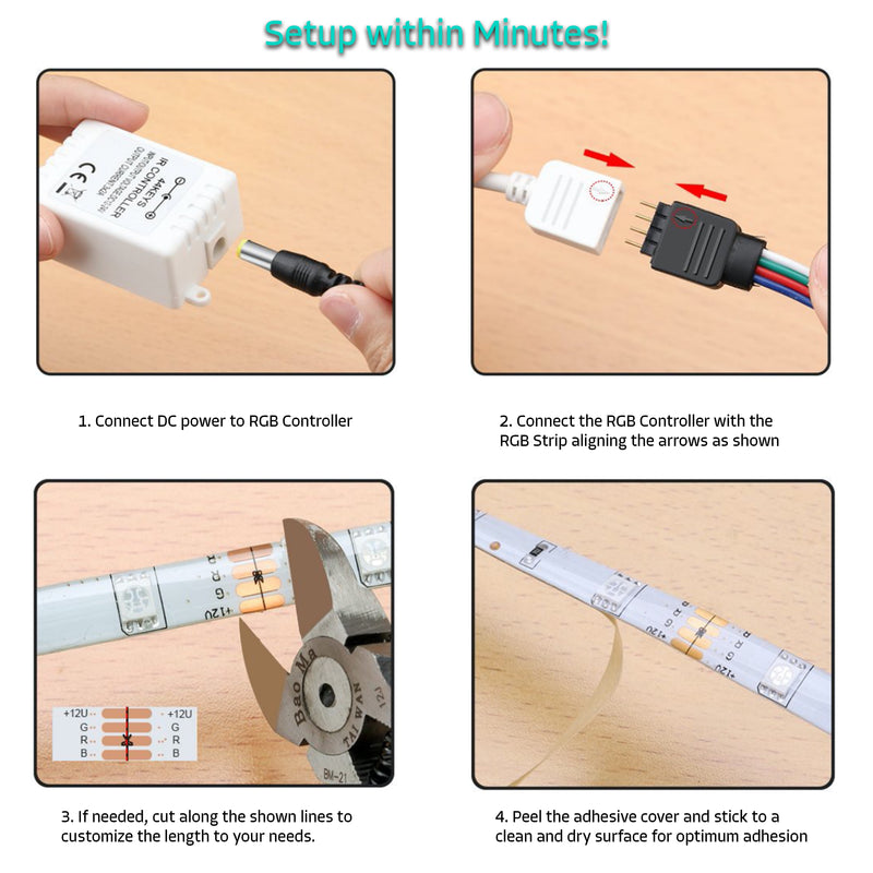 16.4ft 5050 RGB Strip Light - 30 LEDs/m Light Color Changing - 44 Key Remote