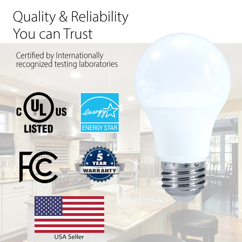 A19 9W LED Bulb - 800 Lumens - 60W Equivalent Dimmable