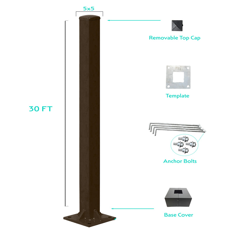 30 Foot Steel 5x5 Square Light Pole 07 Gauge - Including Shipping