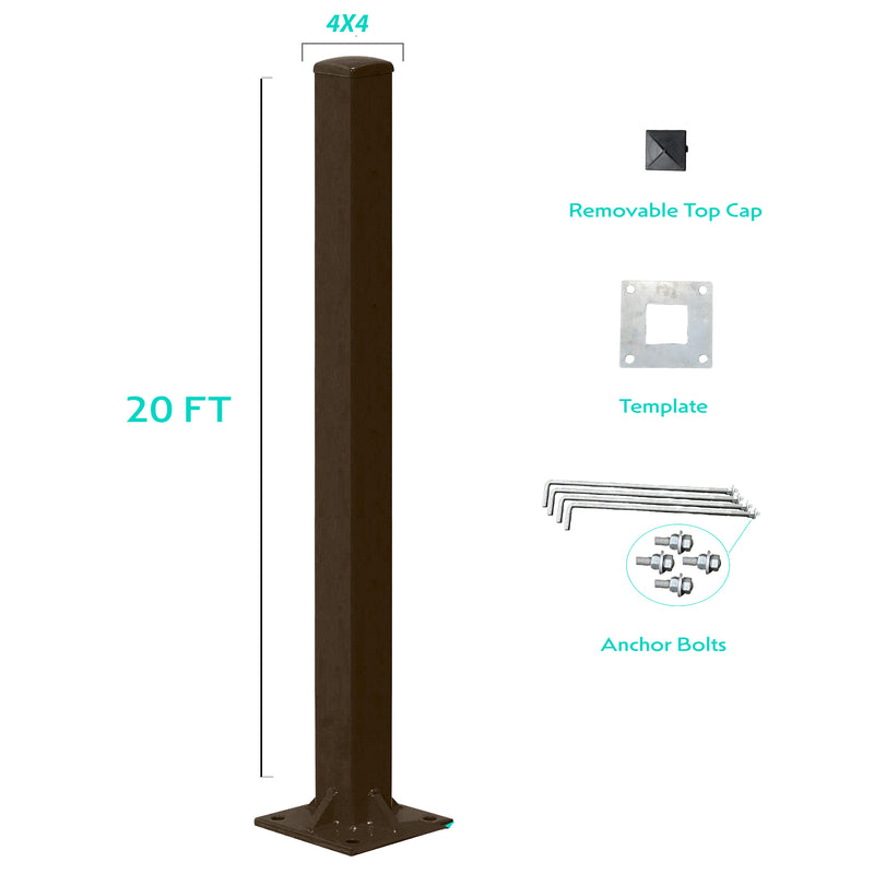 20 Foot Steel 4x4 Square Light Pole 11 Gauge - Including Shipping