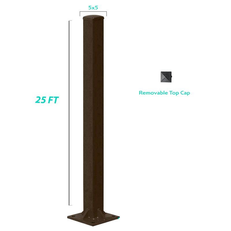 25 Foot Steel 5x5 Square Light Pole 07 Gauge - Including Shipping