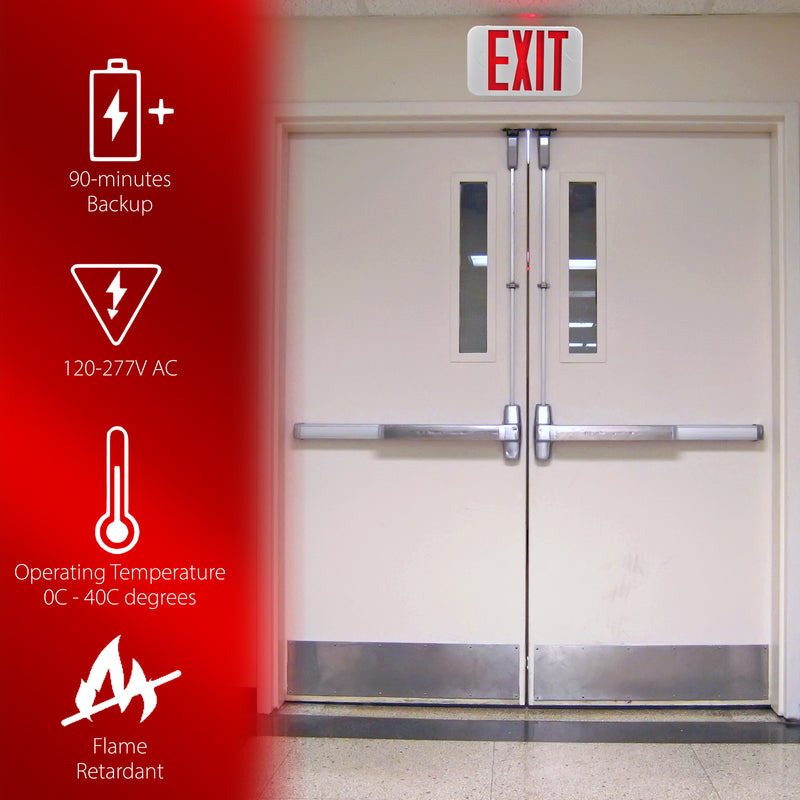 LED Exit Sign - Bi-Color Red/Green - 90+ Minute Emergency Operation
